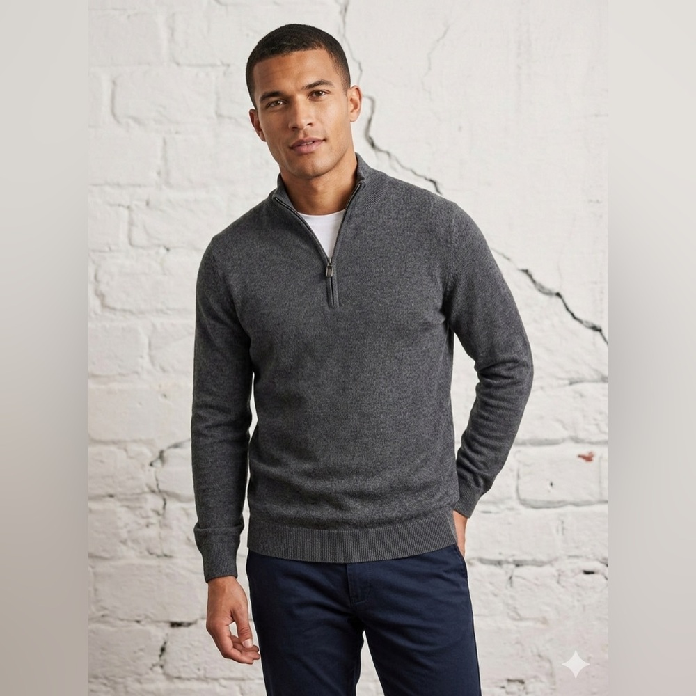 Jos. A. Bank Men's Traveler Quarter Zip 100% Merino‎ Wool Sweater Long Sleeve